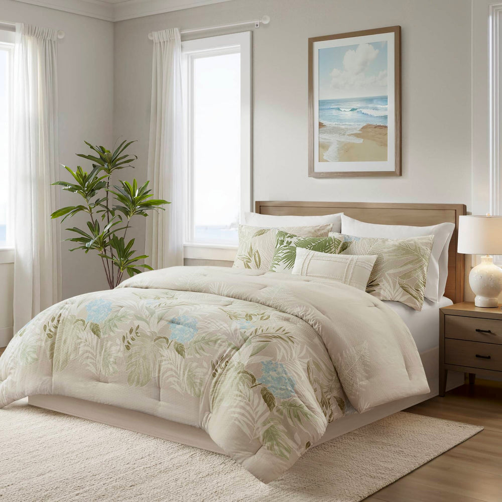 6-Piece Queen Oversized Cotton Comforter Set with Throw Pillow Media 1