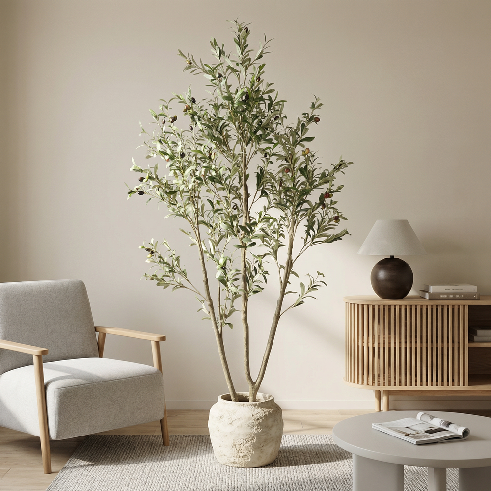 6' Artificial  Olive Tree in Plastic Black Pot, 1pc/set