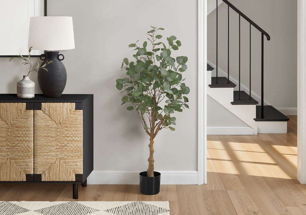 Artificial Plant, 46' Tall, Eucalyptus Tree, Indoor, Faux, Fake, Floor, Greenery, Potted, Decorative, Green Leaves, Black Pot Media 1