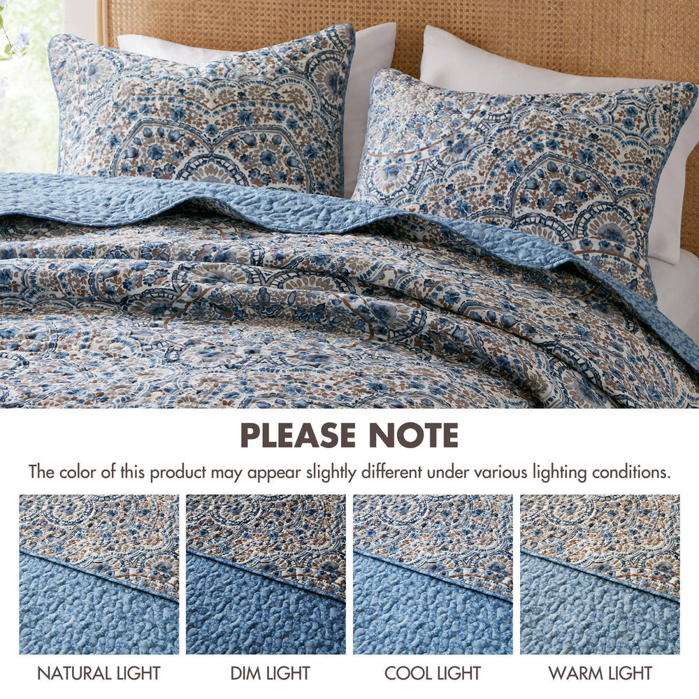 3-Piece King Boho Floral Reversible Quilt Media 9