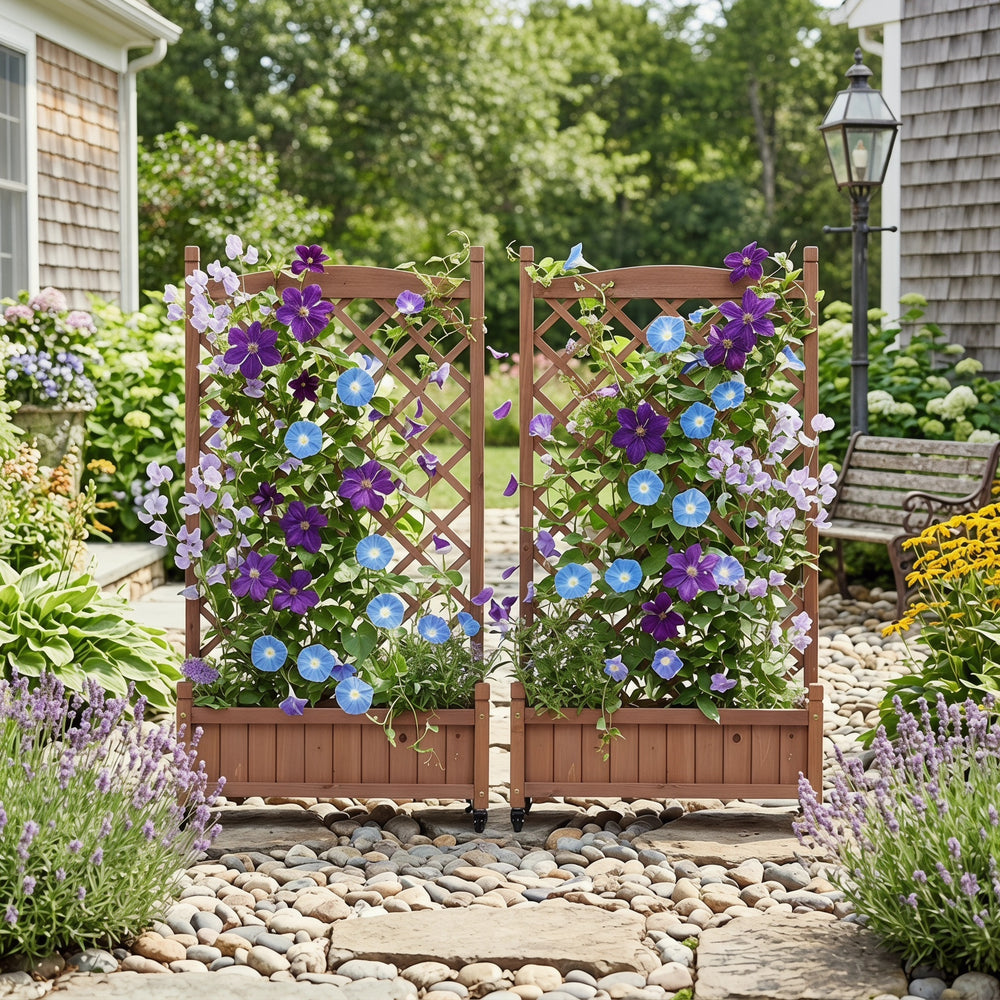 Natural Wood Raised Garden Bed with Trellis 2 Pack, Outdoor Planter Box & Plant Stand for Climbing Plants, Brown Solid Wood, 25L x 11W x 42.3H inches Media 6