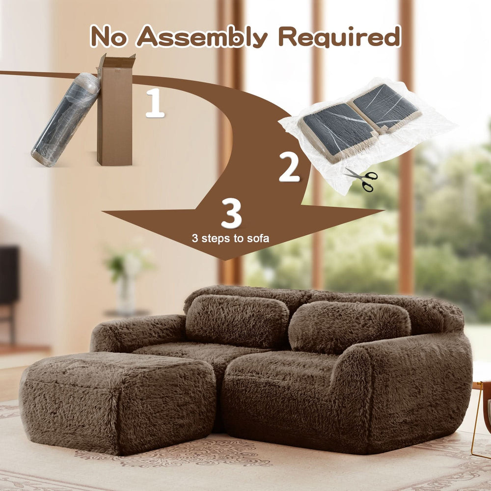 L Shaped Sofa With Chaise Soft Fluffy Plush Fabric For Cozy Living Room And Home Lounge Media 11