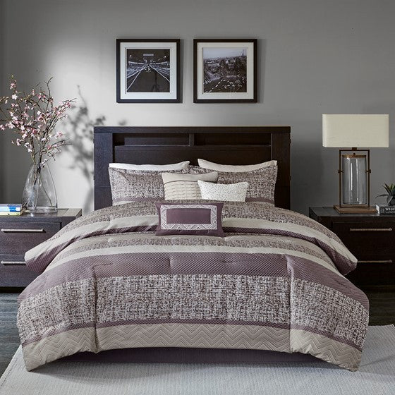 7 Piece Jacquard Comforter Set Purple Cal King Media 1