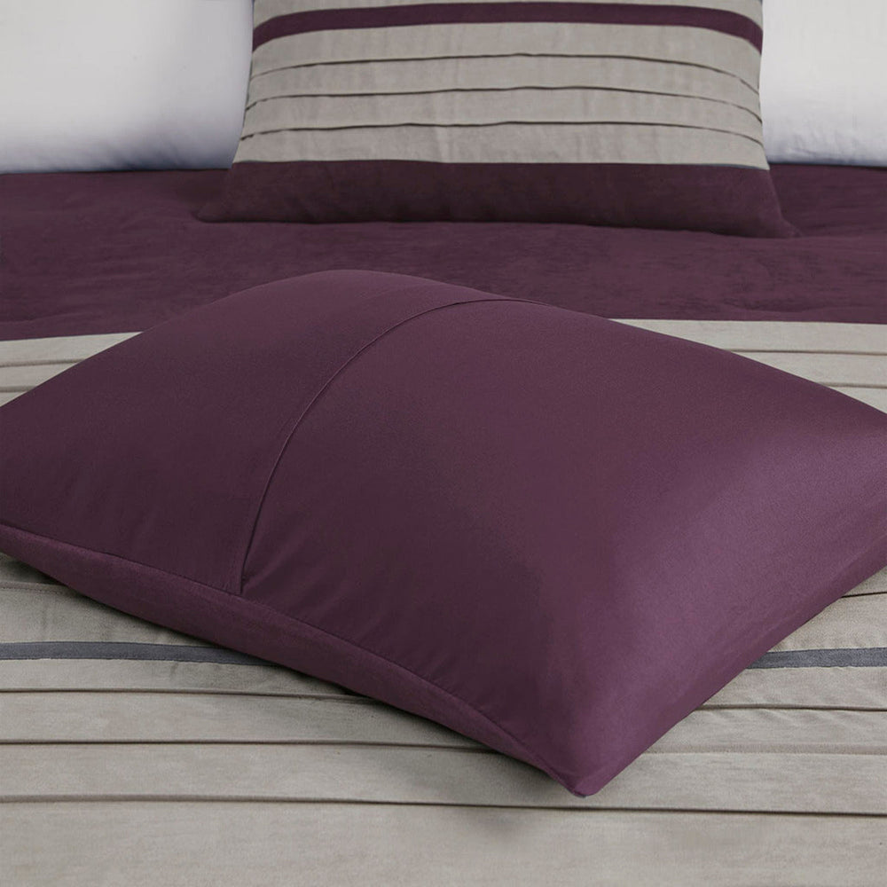 7 PC Pieced Faux Suede Comforter Set Purple Cal King Media 6