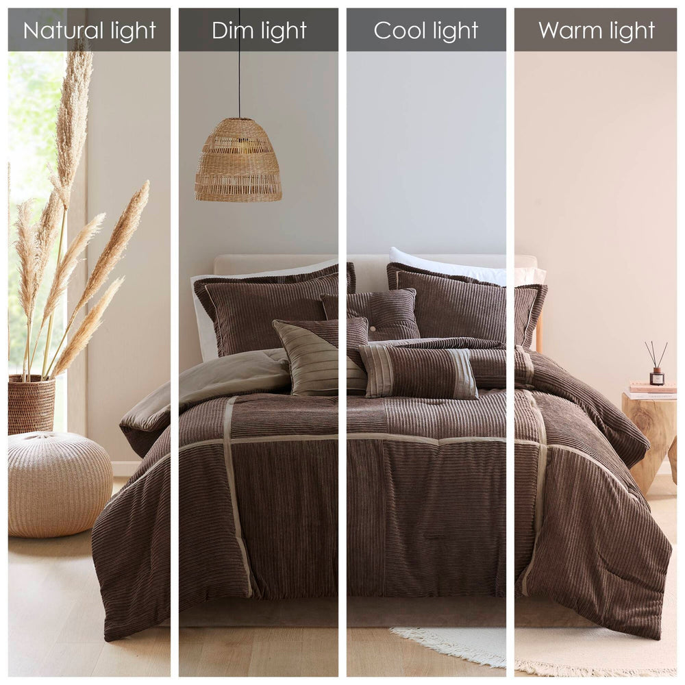 7 Piece Micro Corduroy Comforter Set Brown Cal King Media 11