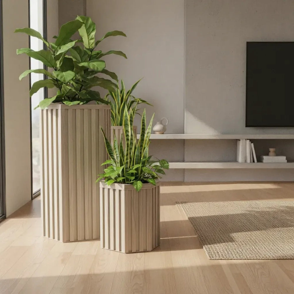 Hexagon Column Planter SM - Ash Brown Media 5