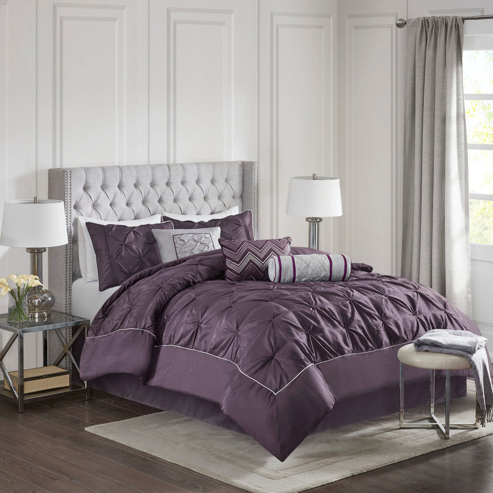 7 Piece Tufted Comforter Set Plum Queen Media 1