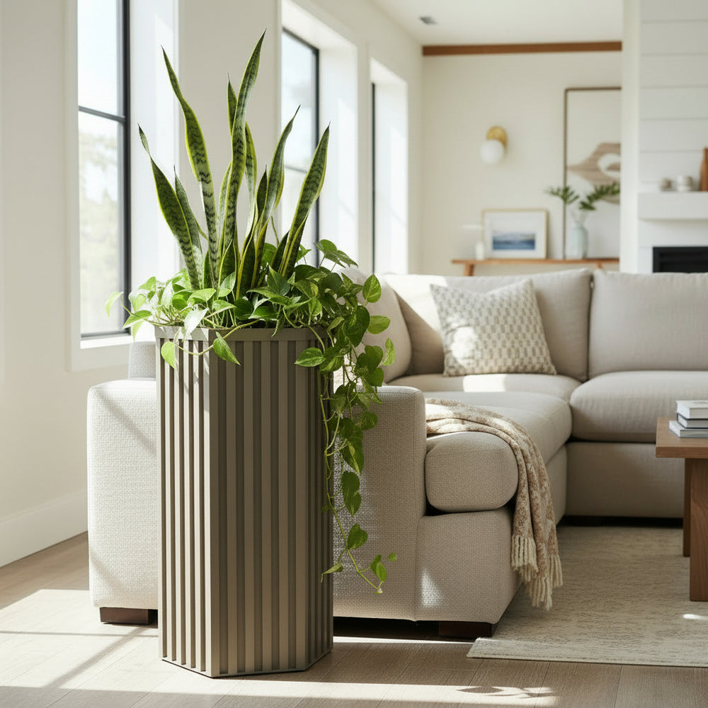 Hexagon Column Planter LG - Grey Brown Media 2