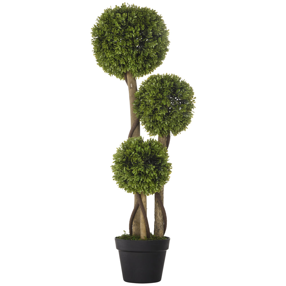 Artificial Plant for Home Decor Indoor & Outdoor Fake Plants Artificial Tree in Pot, 3 Ball Boxwood Topiary Tree for Home Office, Living Room Decor, Light Green Media 1