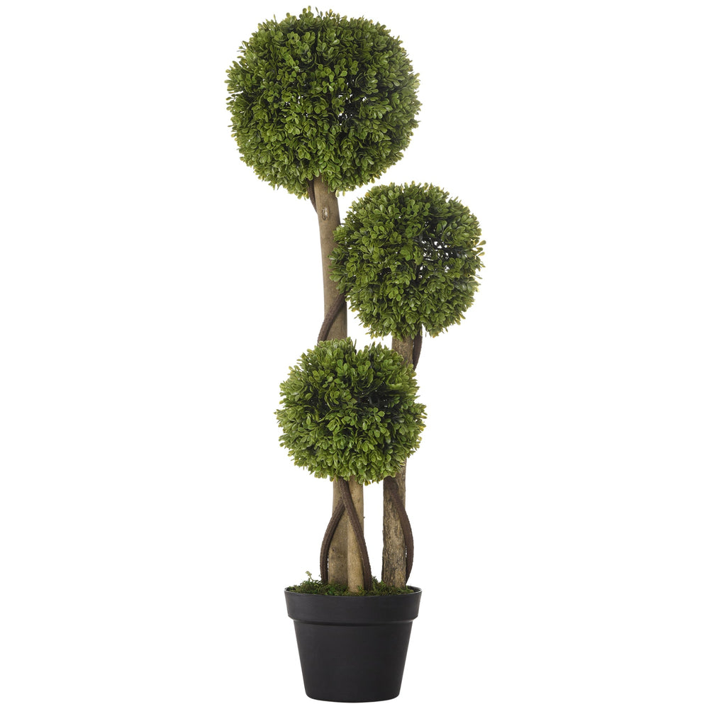 Artificial Plant for Home Decor Indoor & Outdoor Fake Plants Artificial Tree in Pot, 3 Ball Boxwood Topiary Tree for Home Office, Living Room Decor, Light Green Media 1