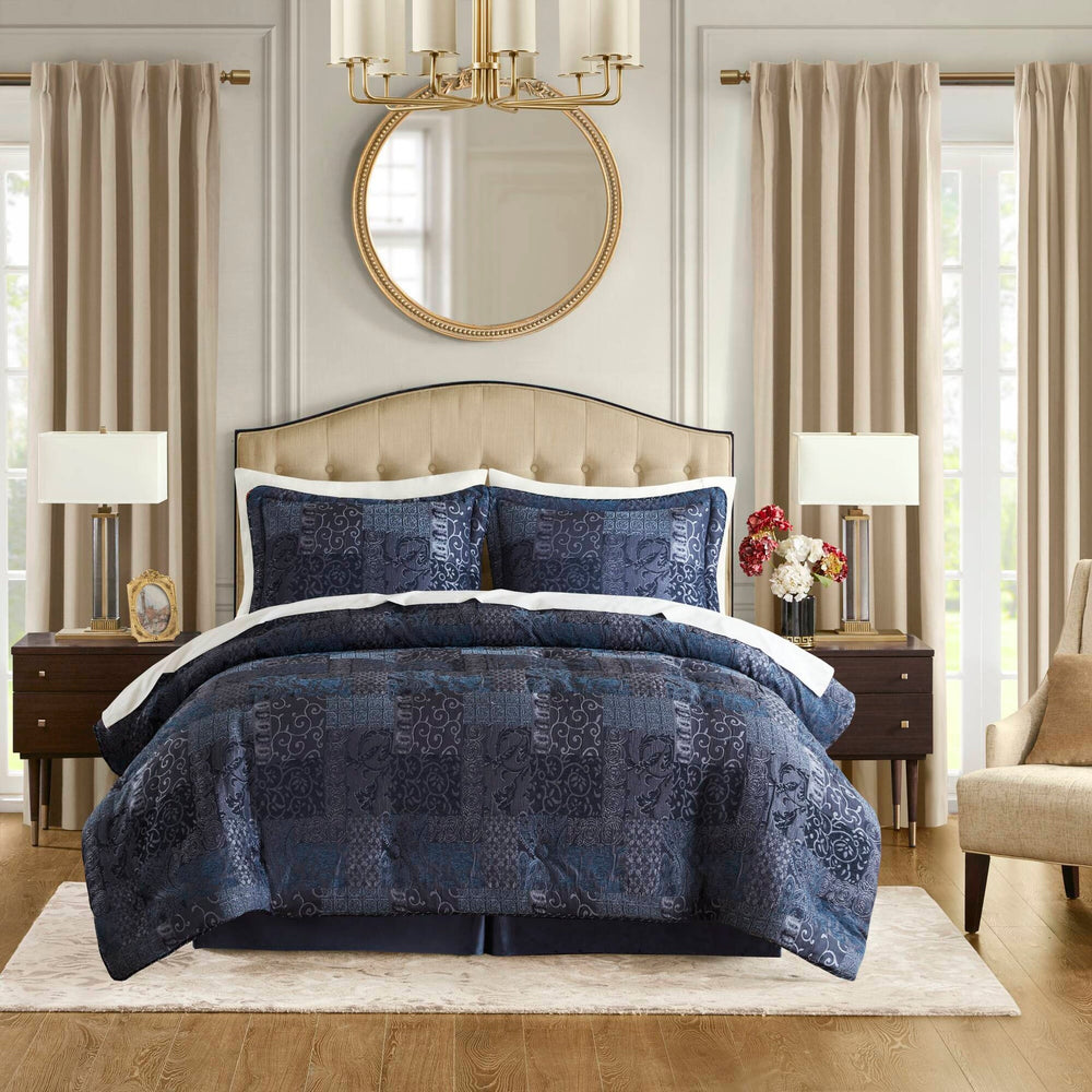4 PCS King Comforter Set Navy Media 8