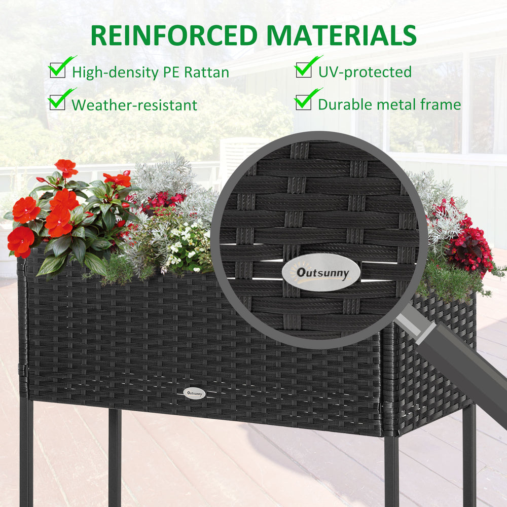 Outsunny Raised Garden Bed, Elevated Planter Box with Rattan Wicker Look, Tool Storage Shelf, Portable Design for Herbs, Vegetables, Flowers, Black Media 4
