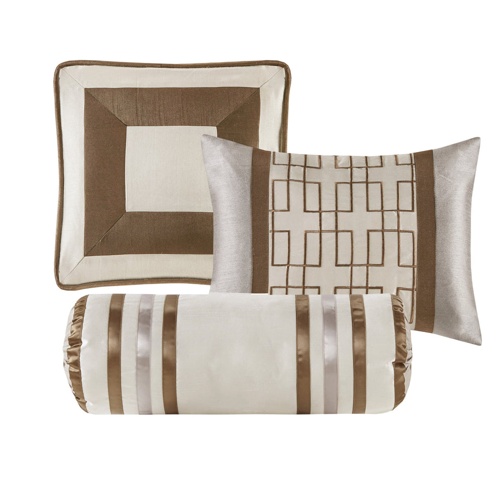 7 Piece Comforter Set Taupe/Brown Cal King Media 13
