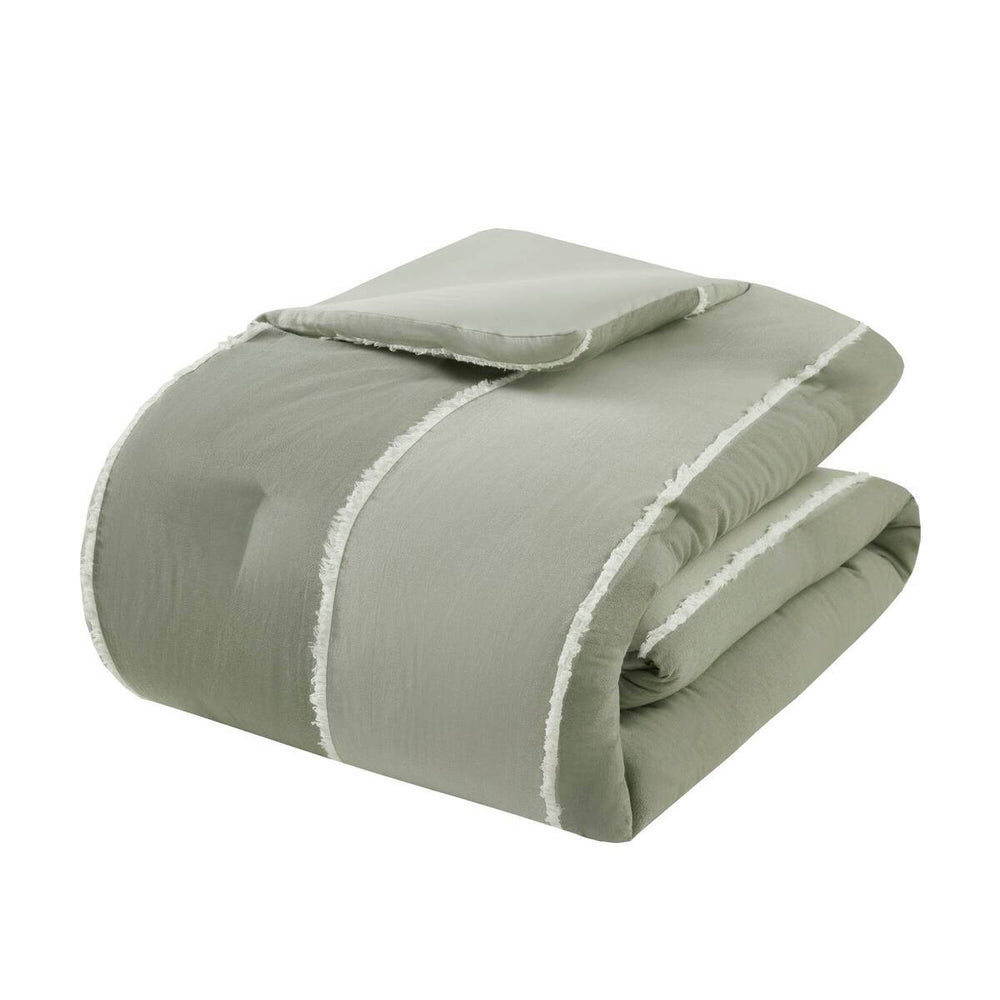 3 Piece Striped Cotton Comforter Set Sage Full/Queen Media 2