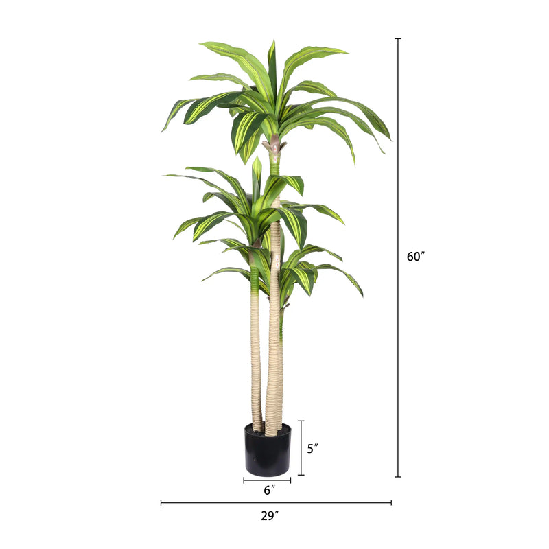 5' Artificial Dracaena Tree with Black Plastic Pot, 1pc/set