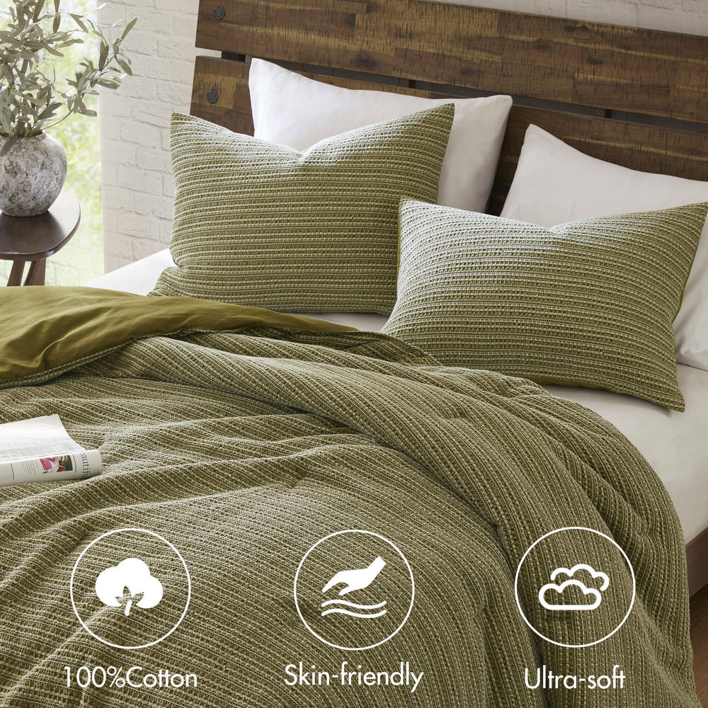 3PCS King/Cal King Waffle Washed Comforter Set Media 3
