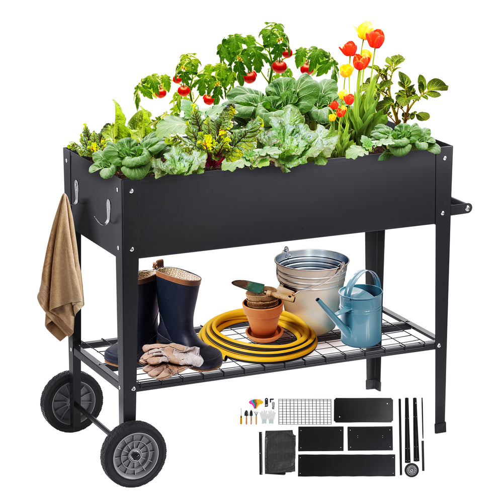 Raised Garden Bed, 42.5 x 19.5 x 31.5 inch Galvanized Metal Planter Box, Elevated Outdoor Planting Boxes with Legs, for Growing Flowers/Vegetables/Herbs in Backyard/Garden/Patio/Balcony, Black Media 2