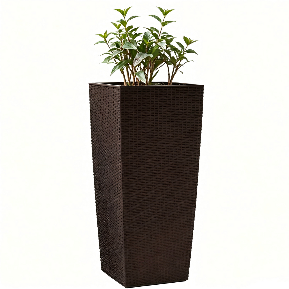 Brown Faux Rattan Large Self-Watering Flower Pot with Drainage Holes & Inner Tray, 30 in Tall Indoor Outdoor Planter for Garden Patio Porch Backyard Media 11
