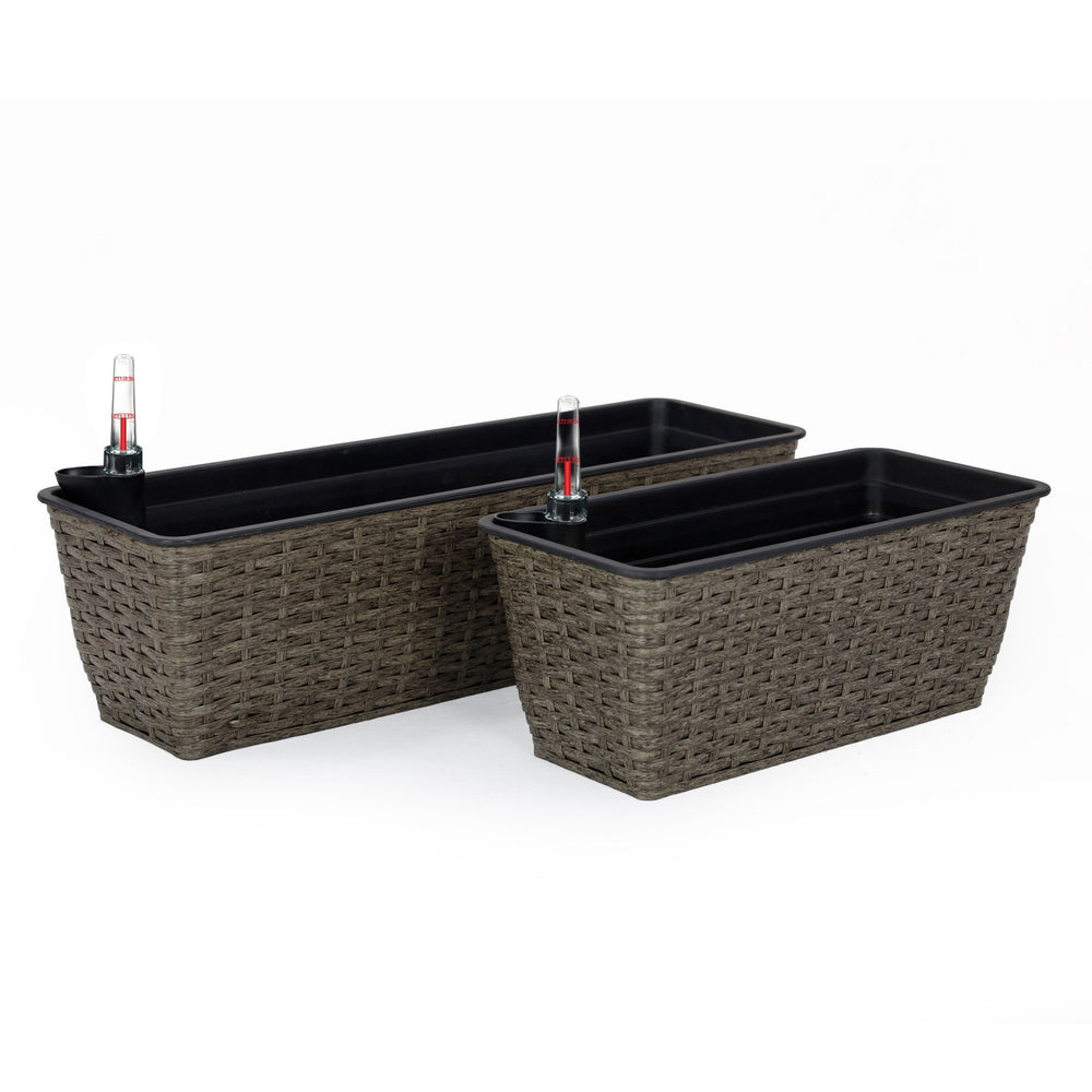2-Pack Self-watering Planter - Hand Woven Wicker - Rectangular - Dark Gray Media 2