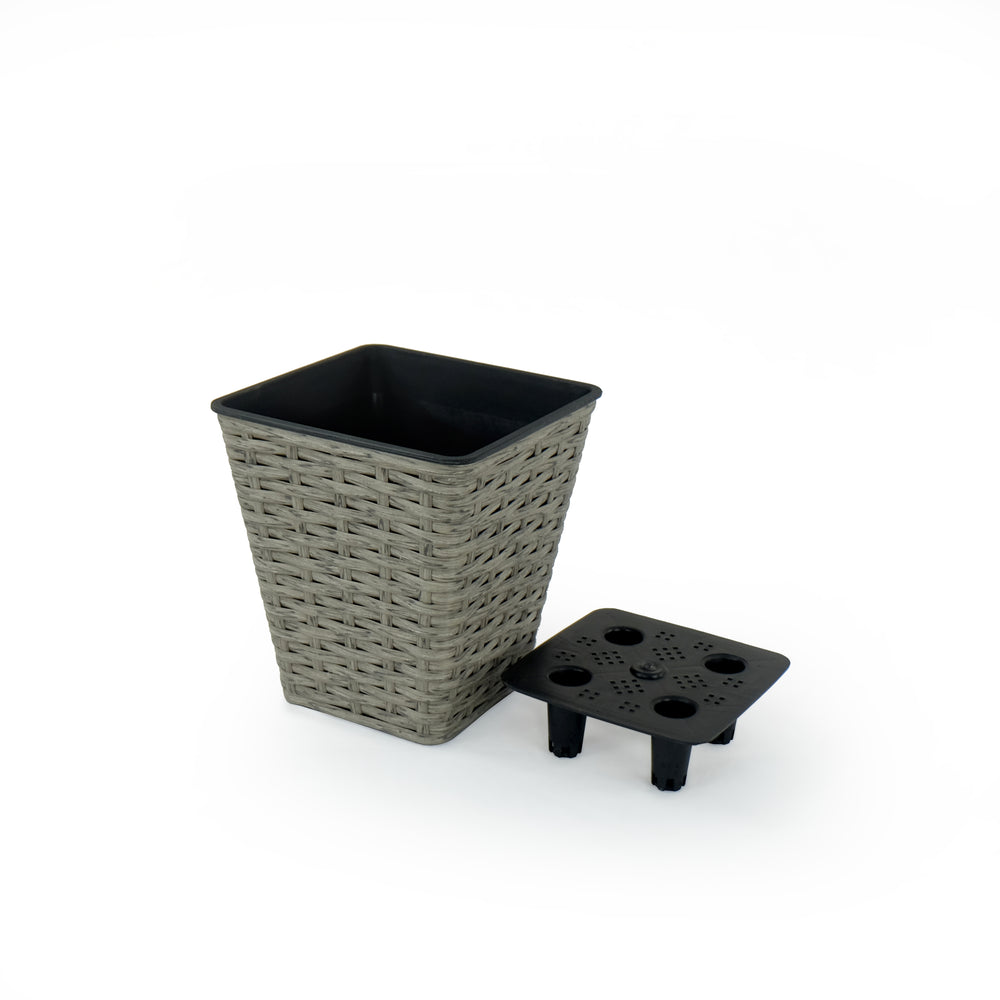 2-Pack Smart Self-watering Square Planter for Indoor and Outdoor - Hand Woven Wicker - Gray Media 6