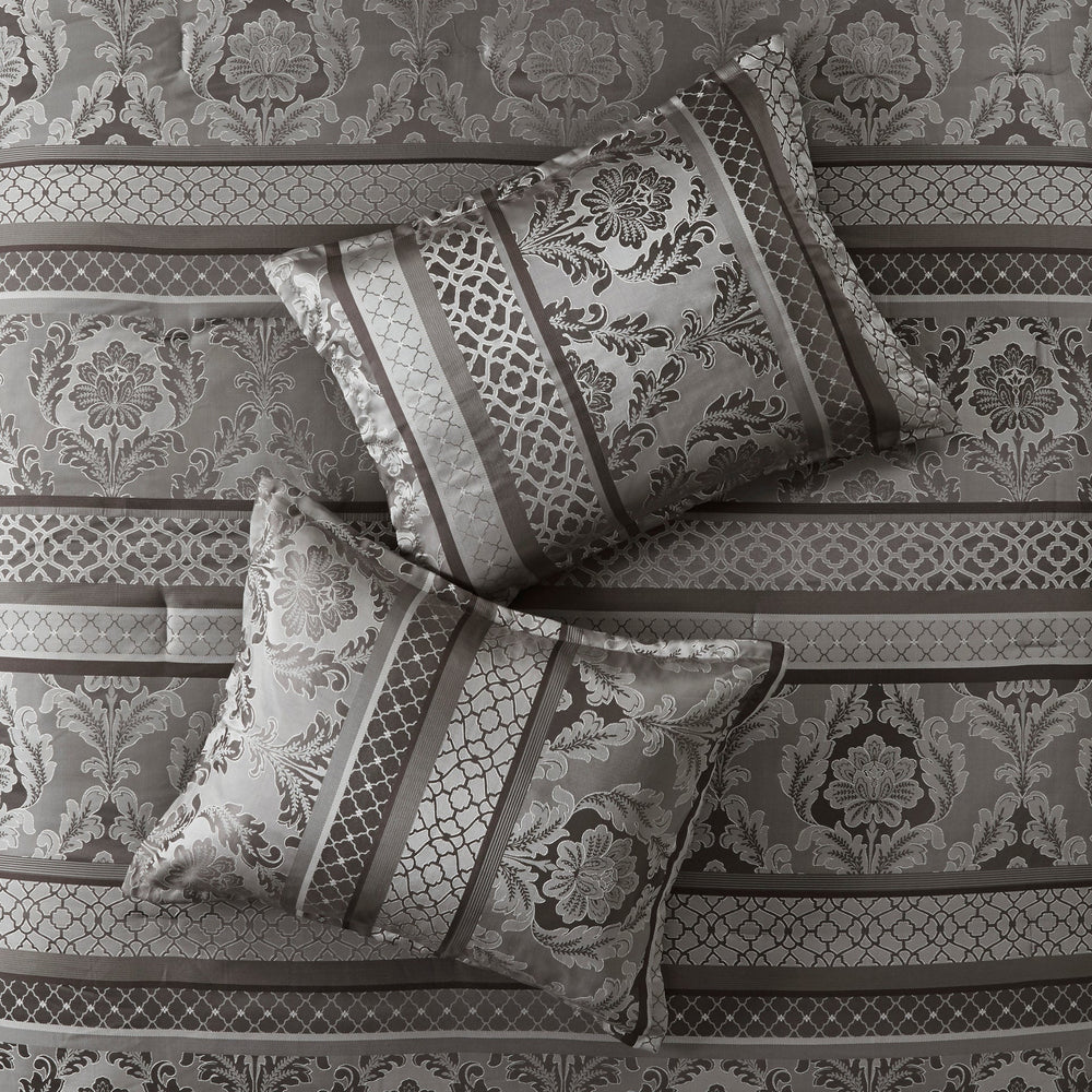 7 Piece Jacquard Comforter Set Grey Queen Media 4