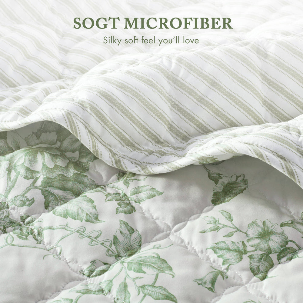 4 Pieces Full/Queen  Quilt Set with Decorative Pillow,Green Media 11