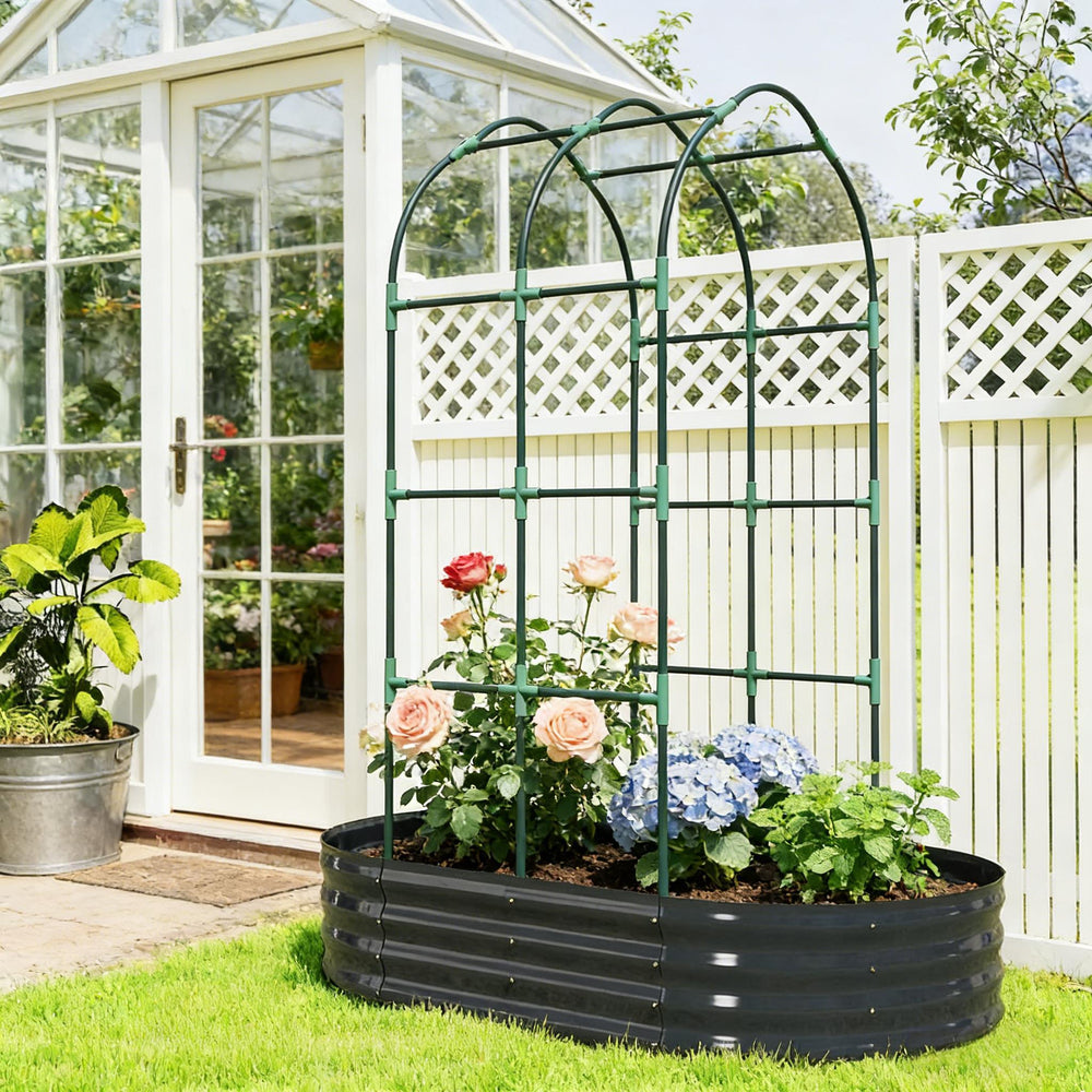 Outdoor Raised Garden Bed,Flower Boxs,Arched Trellis Plant Boxs Media 1