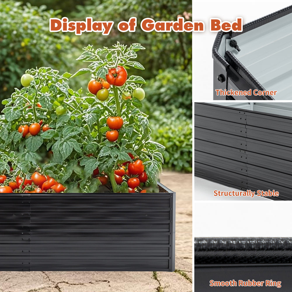 2 Pack Metal Raised Garden Bed Kit Outdoor - 8x4x2 FT Galvanized Planter Boxes Set, Rectangle Vegetable & Flower Beds for Herbs, Fruits, Planting (Black) Media 3