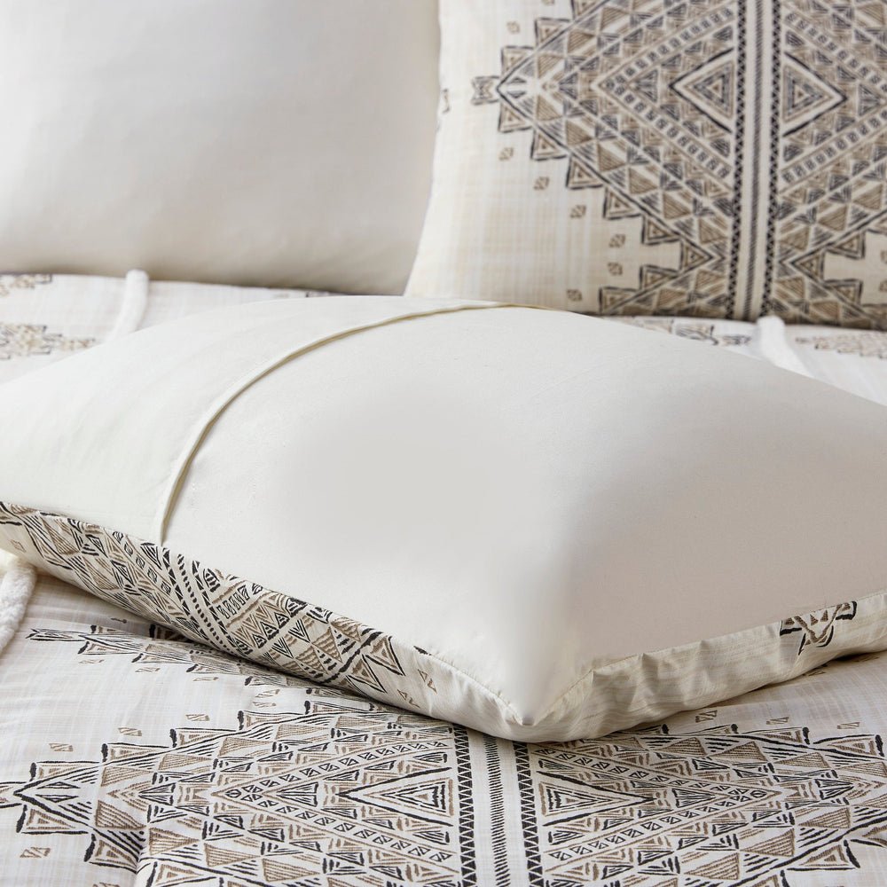 4 Piece Printed Comforter Set with Throw Pillow Black/Ivory Full/Queen Media 4