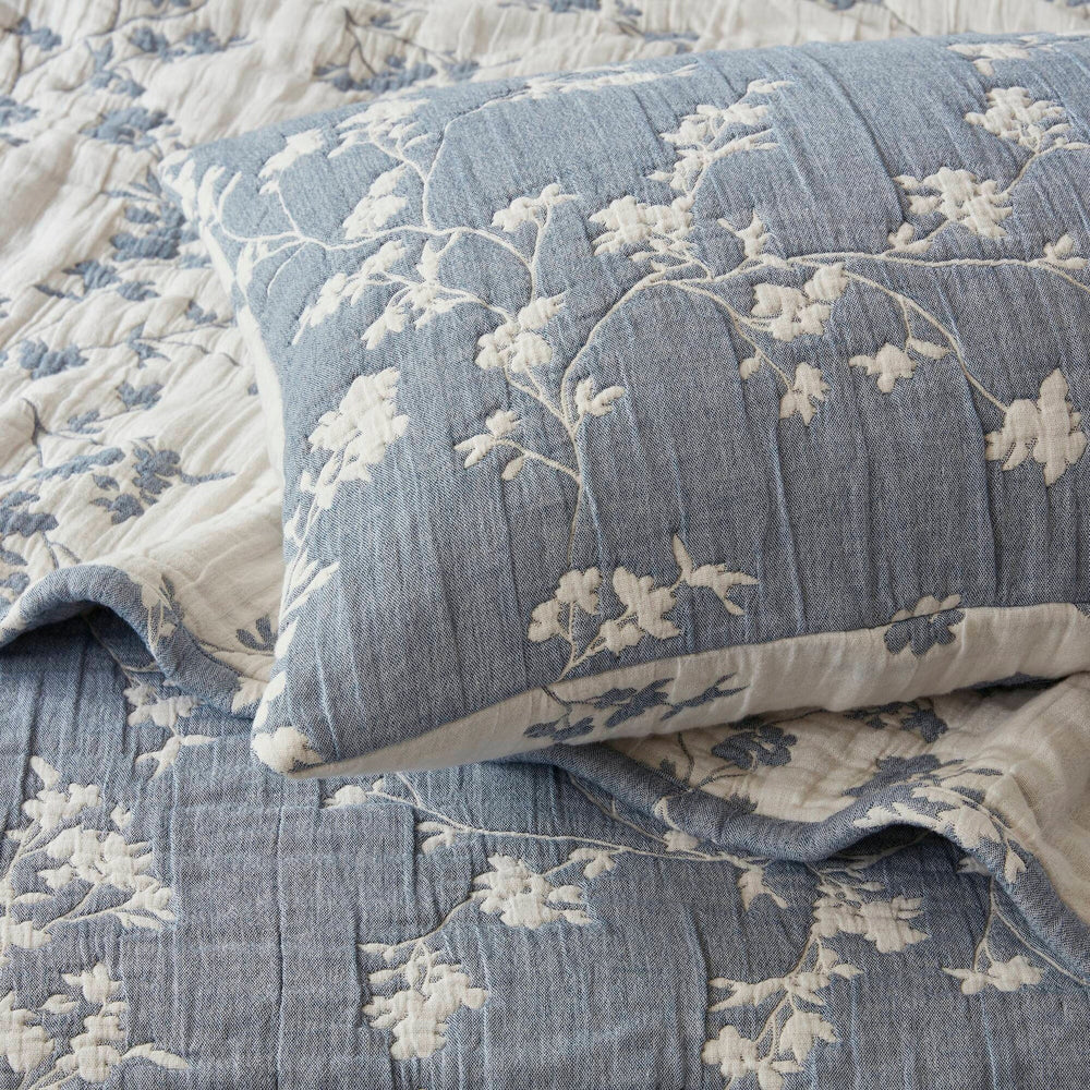 3 Pieces Full/Queen Jacquard Cotton Gauze Quilt Set,Blue Media 2