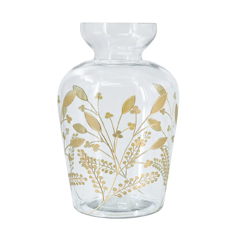 Curved Glass Accent Vase with Gold Floral Motifs