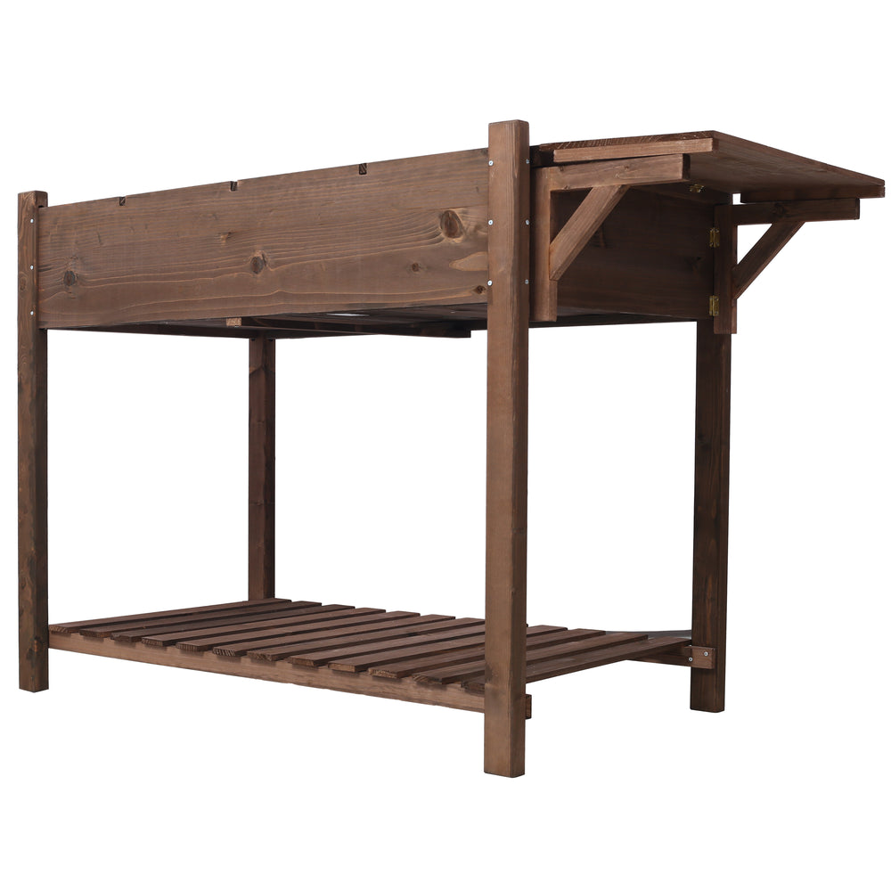 8 Pockets Horticulture Raised Garden Bed Elevated Wood Planter Box Stand with Foldable Side Table and Storage Shelf for Herb/Vegetables/Flowers, dark brown color Media 6
