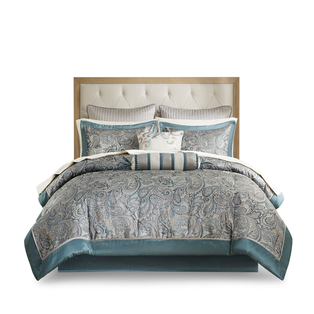 12 Piece Comforter Set with Cotton Bed Sheets Teal Queen Media 2