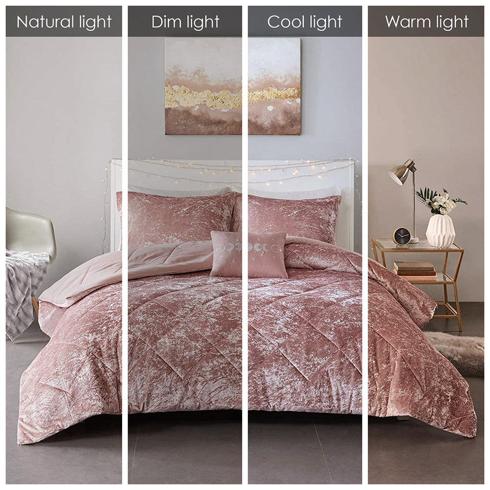 Full/Queen Velvet Comforter Set with Throw Pillow Media 10
