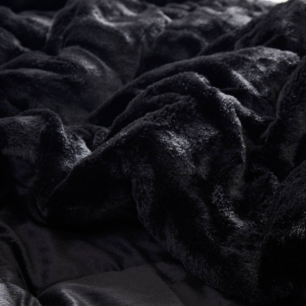3 PCS Full/Queen Solid Faux Fur Comforter Mini Set Black Media 12