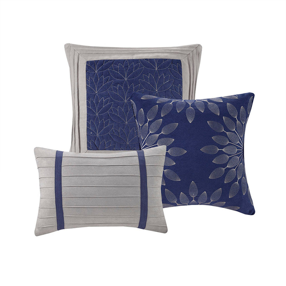 7 PC Pieced Faux Suede Comforter Set Blue Cal King Media 12