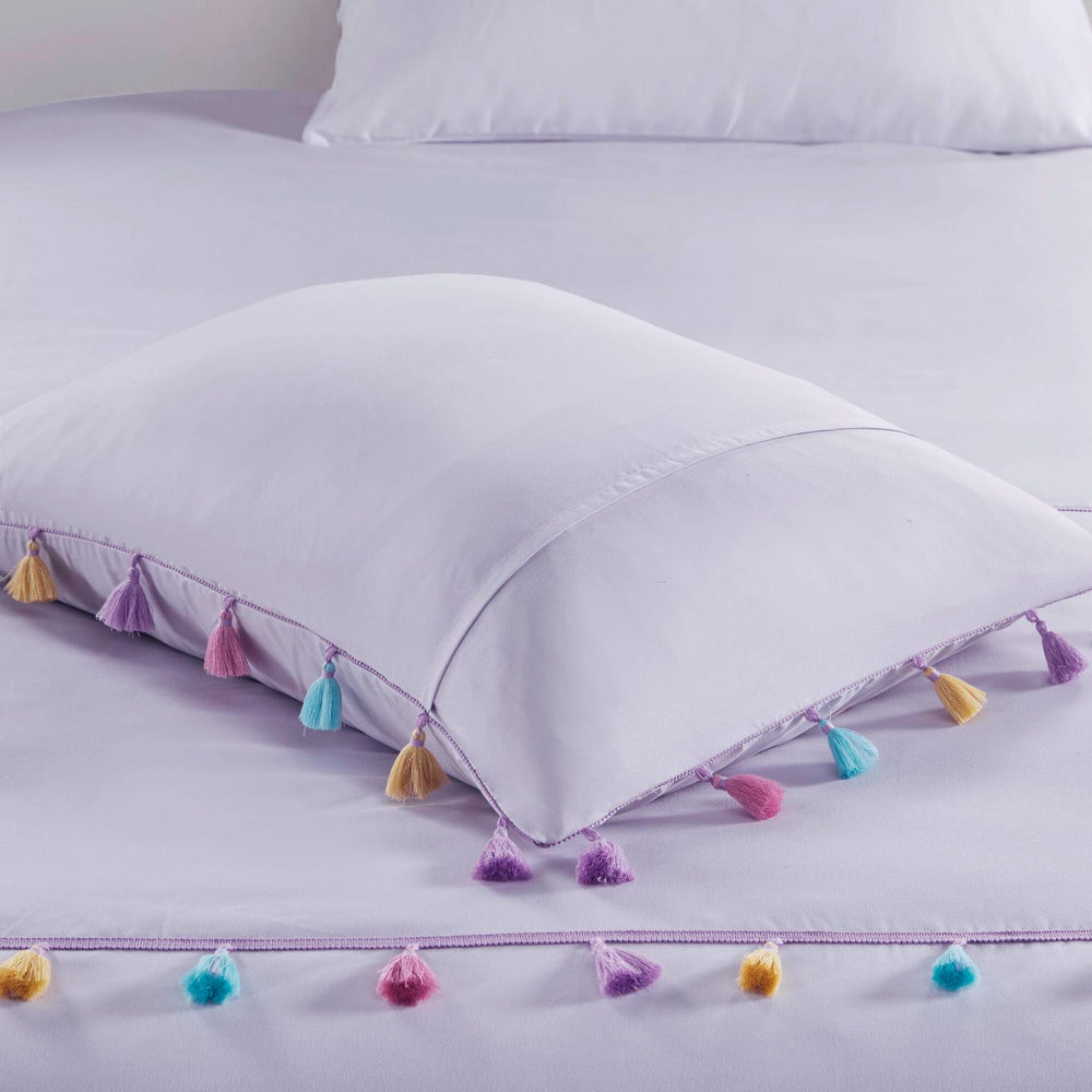 3 PCS Twin Tassel Comforter Set with Heart Shaped Throw Pillow Lavender Media 2