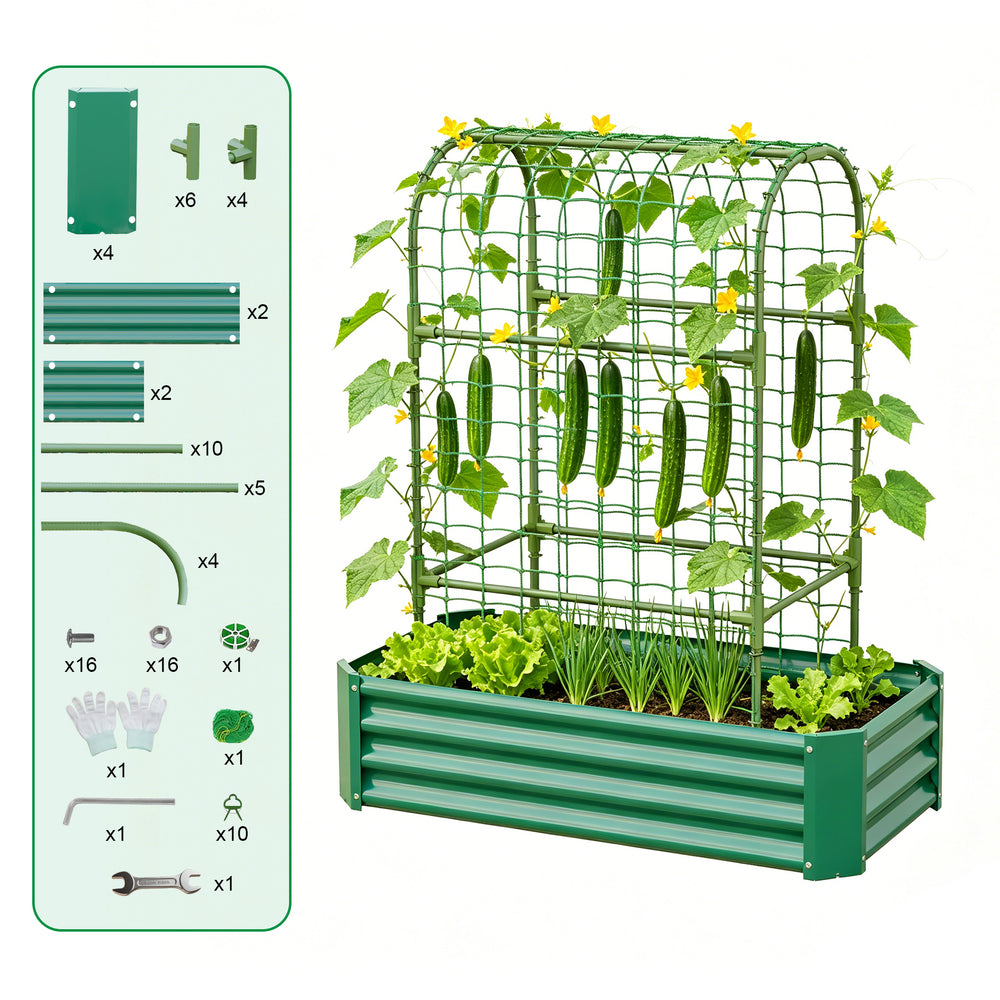 2-in-1 Raised Garden Bed with Trellis - 59' Tall Arch Planter Box for Climbing Plants, Outdoor Galvanized Metal Gardening Bed for Vegetables, Fruits, Flowers (Green, 4x2x1 Ft) Media 12