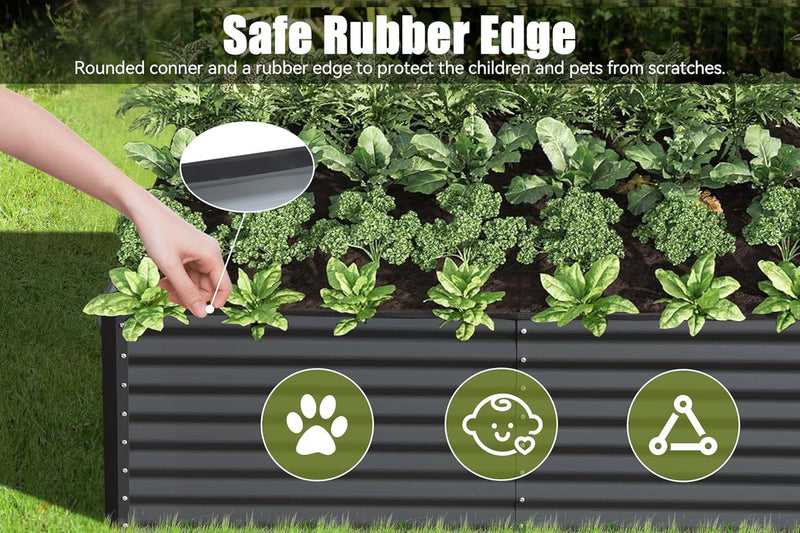 8×4×1.5 ft Galvanized Raised Garden Bed, Outdoor Planter Garden Boxes Large Metal Planter Box for Gardening Vegetables Fruits Flowers, Dark Grey