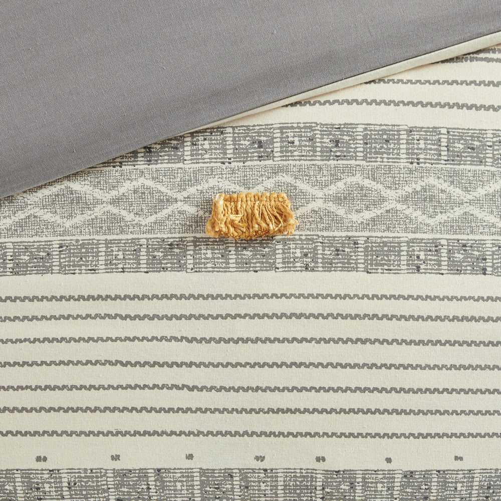 3 Piece Cotton Comforter Set Gray/Yellow Full/Queen Media 6
