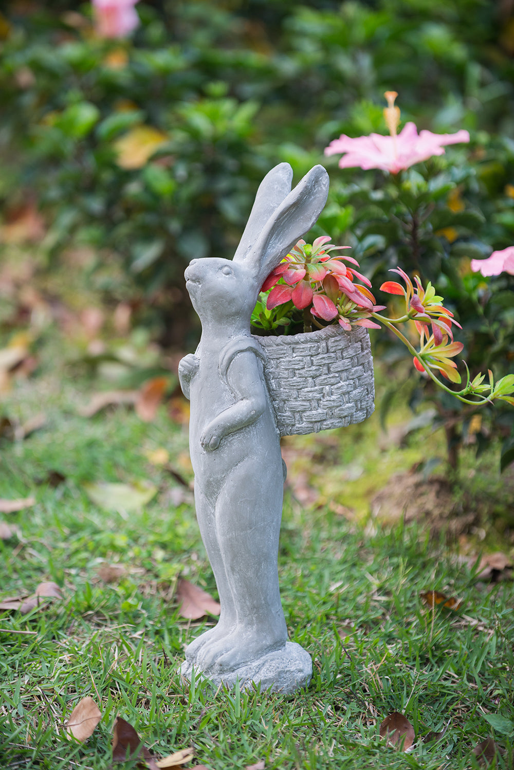 8.5x5.5x19.5' Tall Gray Cement Rabbit Basket Planter Media 1