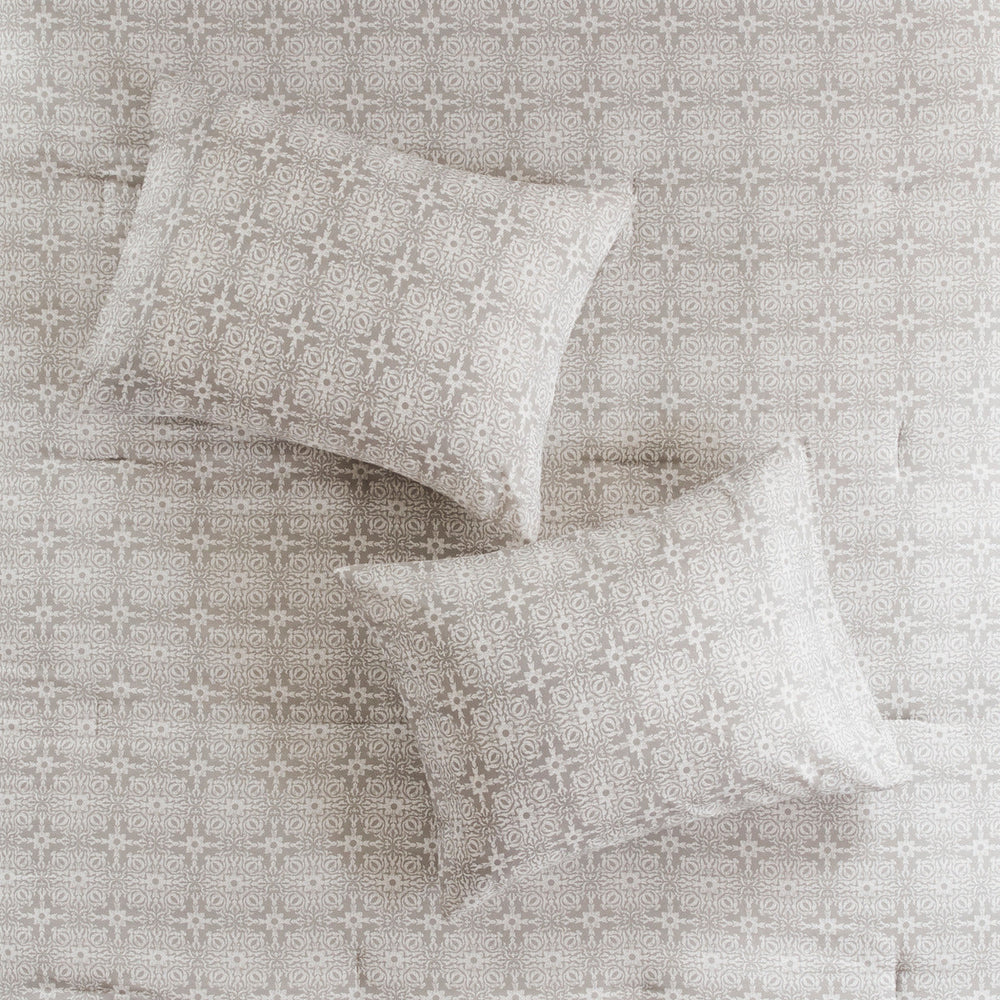 6 Piece Embroidered Cotton Reversible Comforter Set Ivory Full/Queen Media 3