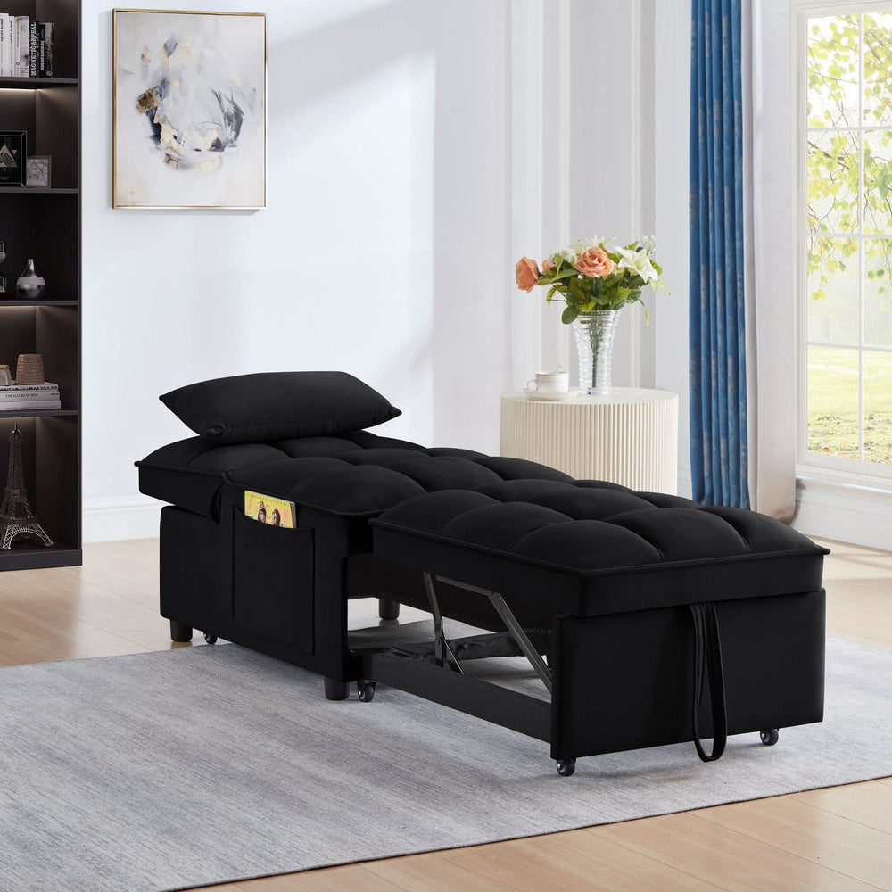 Velvet Sofa Bed Convertible Chaise Lounge Black Living Room American Design Media 3
