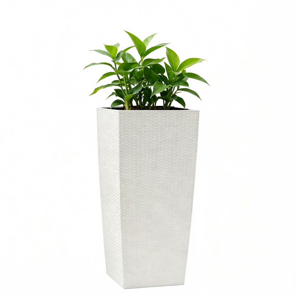 White Faux Rattan Self-Watering Flower Pot with Drainage Holes and Water Level Monitor, 30 in Tall Indoor Outdoor Planter for Garden Patio Porch Backyard Media 11