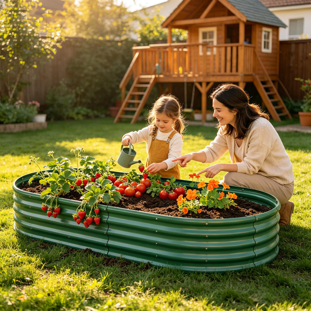 Galvanized Raised Garden Bed 8x4x1ft - Heavy Duty Metal Planter Box for Vegetables, Herbs & Flowers, Rust-Proof Outdoor Garden Bed with Large Capacity, Green, 1PCS Media 1