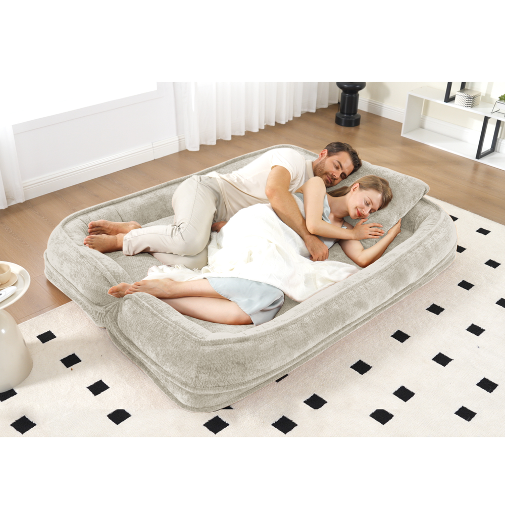 Pet Sofa Bed Chenille 2-In-1 Lounge Couch With 5 Adjustable Positions For People & Pets Beige Media 11