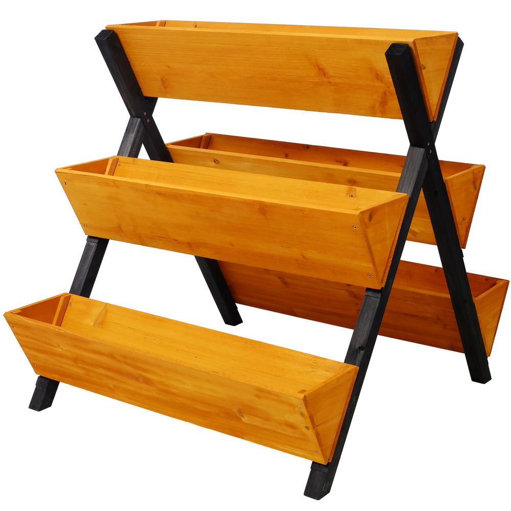 3 Tiers Wooden Vertical Raised Garden Bed with Legs,Brown Planter Raised Beds Kit for Flowers Herbs Vegetables Media 1