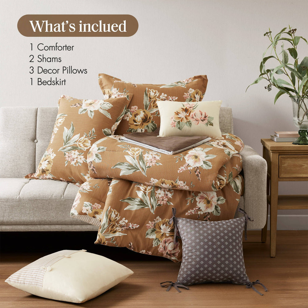 7-Piece King Vin  Floral Comforter Set, Terracotta Media 10