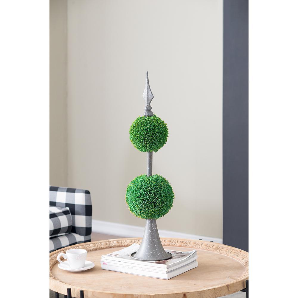 D7x26.5' Artificial Two-Tiered Boxwood Sphere Topiary on Metal Spire Media 1