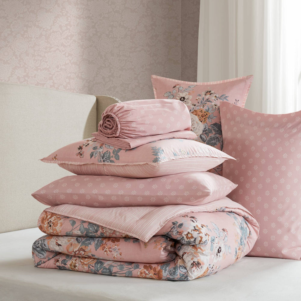 7-Piece Queen 7 Piece Vin -inspired Collection floral print,Pink Media 17